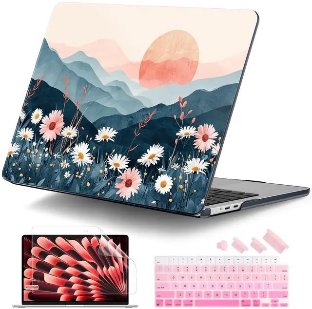 Main image of DONGKE Compatible with M4 MacBook Air 15 inch Case 2025 2024 2023 A3241 A3114 A2941 M3 M2 Liquid Retina Display Touch ID, Plastic Hard Case & Keyboard Skin & Screen Protector - Sun & Daisie