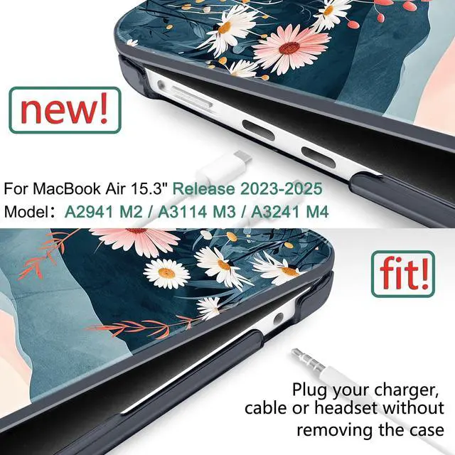 Alt view image 2 of 5 - DONGKE Compatible with M4 MacBook Air 15 inch Case 2025 2024 2023 A3241 A3114 A2941 M3 M2 Liquid Retina Display Touch ID, Plastic Hard Case & Keyboard Skin & Screen Protector - Sun & Daisie