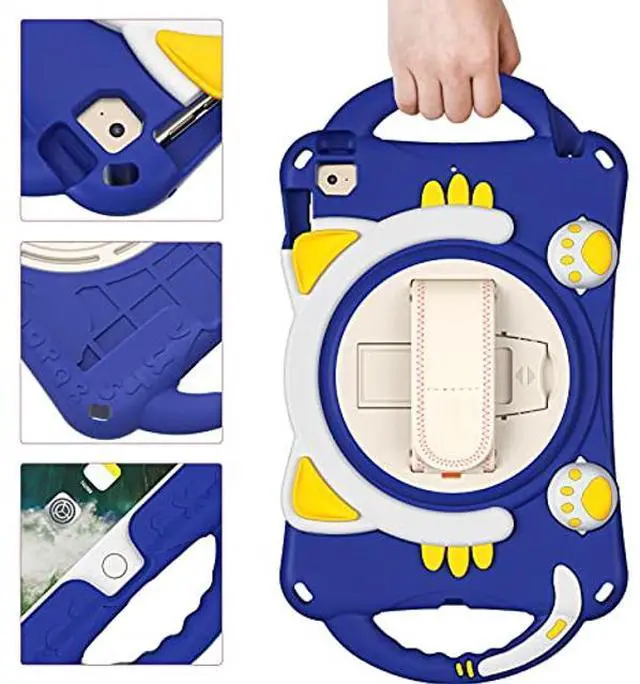 Alt view image 2 of 5 - DONGKE iPad 10.2 inch case 2020 8th Gen with Strap and 360 Degree Rotating Kickstand, Cat-Shape Design and Silicone Childproof for case, [Built-in Handle Stand] Kids case for iPad 10.2, Navy Blue
