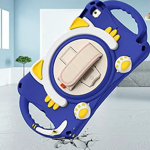 Alt view image 3 of 5 - DONGKE iPad 10.2 inch case 2020 8th Gen with Strap and 360 Degree Rotating Kickstand, Cat-Shape Design and Silicone Childproof for case, [Built-in Handle Stand] Kids case for iPad 10.2, Navy Blue