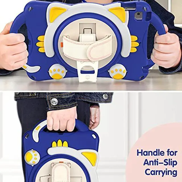 Alt view image 5 of 5 - DONGKE iPad 10.2 inch case 2020 8th Gen with Strap and 360 Degree Rotating Kickstand, Cat-Shape Design and Silicone Childproof for case, [Built-in Handle Stand] Kids case for iPad 10.2, Navy Blue