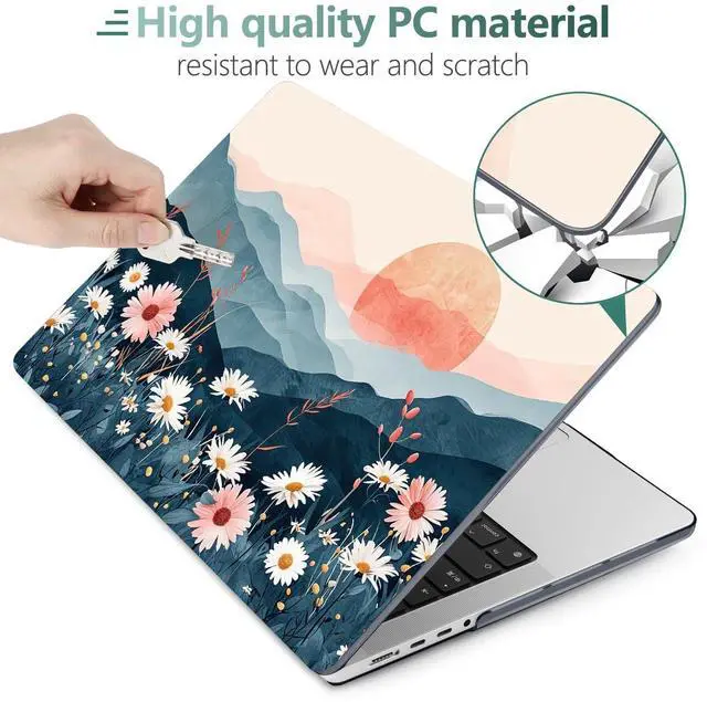 Alt view image 3 of 5 - DONGKE for M4 MacBook Pro 16 Inch Case 2024 2023 2021 A3403 A3186 M3 A2991 M2 A2780 M1 A2485 Pro/Max Chip, Plastic Hard Shell Case & Keyboard Cover for Mac Pro 16 with Touch ID, Sun & Daisies