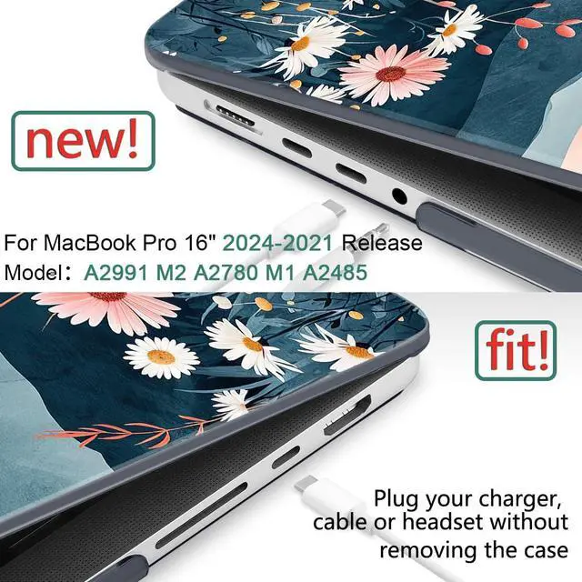 Alt view image 2 of 5 - DONGKE for M4 MacBook Pro 16 Inch Case 2024 2023 2021 A3403 A3186 M3 A2991 M2 A2780 M1 A2485 Pro/Max Chip, Plastic Hard Shell Case & Keyboard Cover for Mac Pro 16 with Touch ID, Sun & Daisies