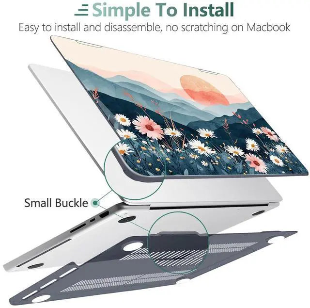Alt view image 4 of 5 - DONGKE for M4 MacBook Pro 16 Inch Case 2024 2023 2021 A3403 A3186 M3 A2991 M2 A2780 M1 A2485 Pro/Max Chip, Plastic Hard Shell Case & Keyboard Cover for Mac Pro 16 with Touch ID, Sun & Daisies