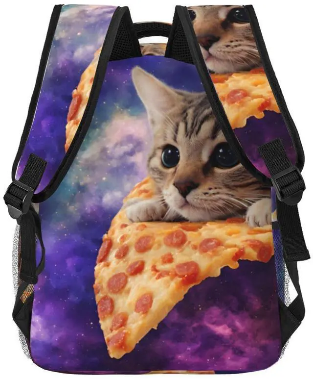 Alt view image 4 of 5 - Dujiea 17 Inch Backpack Cat On Pizza Laptop Backpack School Bookbag Travel Shoulder Bag With Chest Strap
