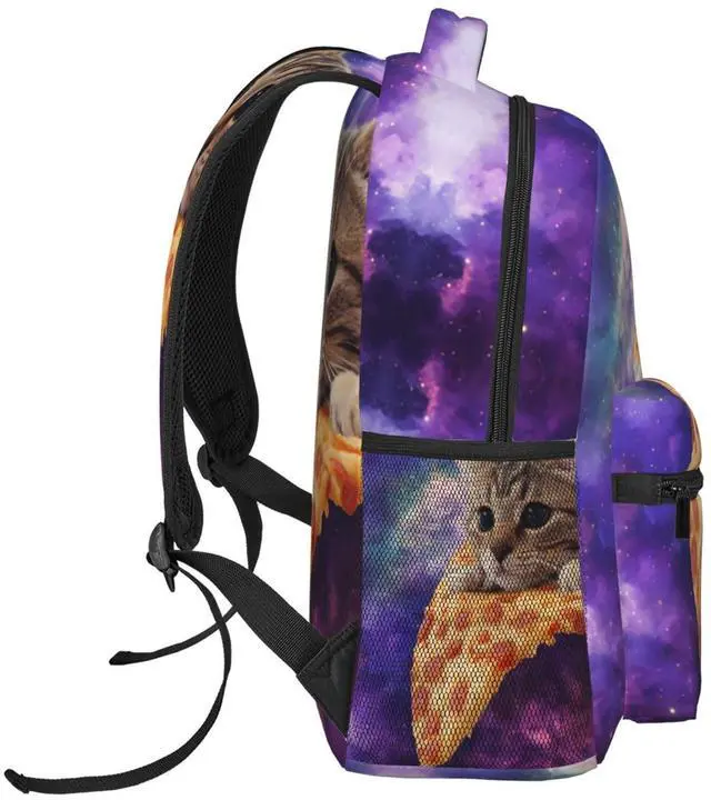 Alt view image 3 of 5 - Dujiea 17 Inch Backpack Cat On Pizza Laptop Backpack School Bookbag Travel Shoulder Bag With Chest Strap