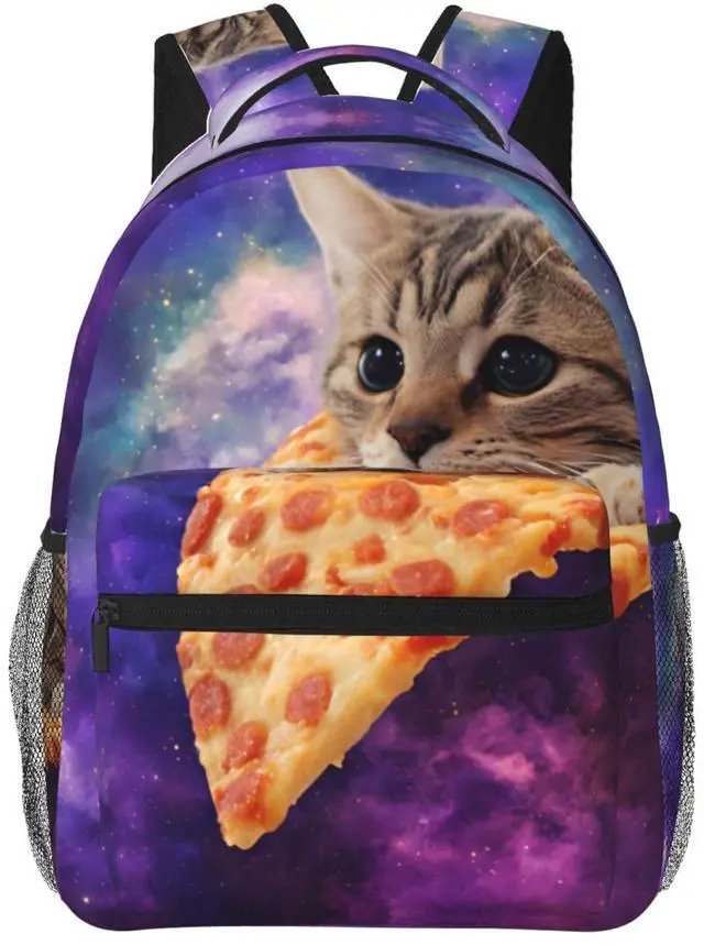 Main image of Dujiea 17 Inch Backpack Cat On Pizza Laptop Backpack School Bookbag Travel Shoulder Bag With Chest Strap
