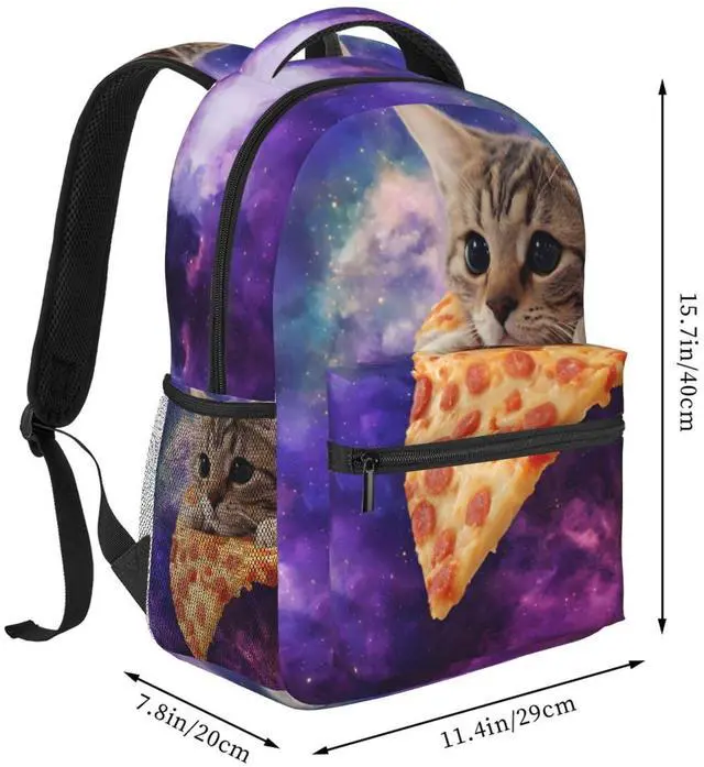 Alt view image 2 of 5 - Dujiea 17 Inch Backpack Cat On Pizza Laptop Backpack School Bookbag Travel Shoulder Bag With Chest Strap