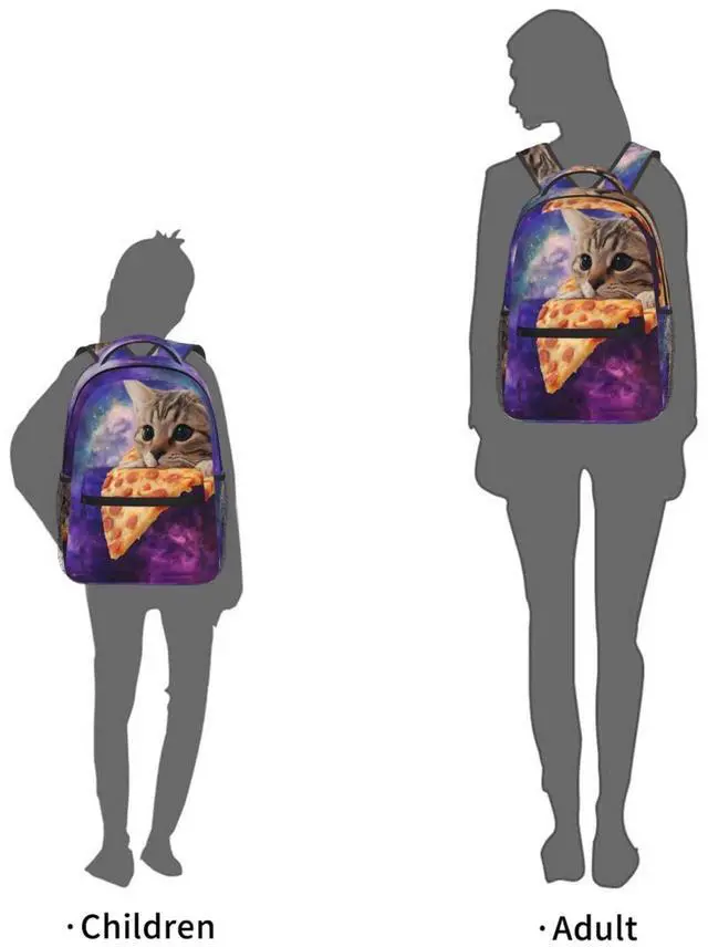Alt view image 5 of 5 - Dujiea 17 Inch Backpack Cat On Pizza Laptop Backpack School Bookbag Travel Shoulder Bag With Chest Strap