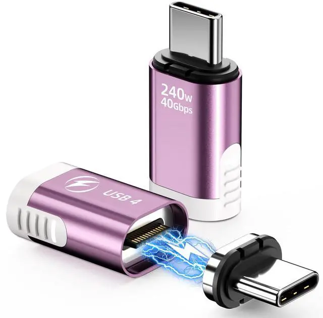 Main image of USB C Magnetic Adapter 240W, (2 Pack) Magnetic USBC Adapter 24 Pin Straight with USB4 40Gbps 8K 60Hz Video for iPhone 15/16 Series, Thunderbolt 3/4, MacBook Pro/Air and More Type C Devices, Pink