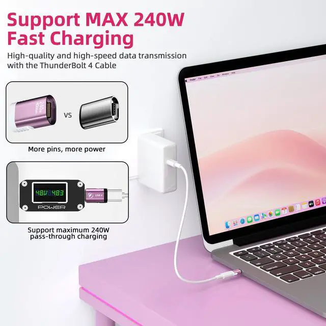 Alt view image 3 of 5 - USB C Magnetic Adapter 240W, (2 Pack) Magnetic USBC Adapter 24 Pin Straight with USB4 40Gbps 8K 60Hz Video for iPhone 15/16 Series, Thunderbolt 3/4, MacBook Pro/Air and More Type C Devices, Pink