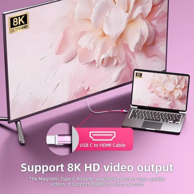 Alt view image 4 of 5 - USB C Magnetic Adapter 240W, (2 Pack) Magnetic USBC Adapter 24 Pin Straight with USB4 40Gbps 8K 60Hz Video for iPhone 15/16 Series, Thunderbolt 3/4, MacBook Pro/Air and More Type C Devices, Pink