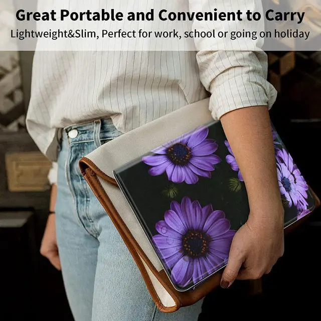 Alt view image 3 of 5 - Case for Samsung Galaxy Tab S8 Plus 2022/ Tab S7 FE 5G 2021/ Tab S7 Plus 2020 Tablet 12.4 Inch, Premium PU Leather Case Ultra Slim Fit Shockproof Stand Folio Cover, Purple Flower Floral
