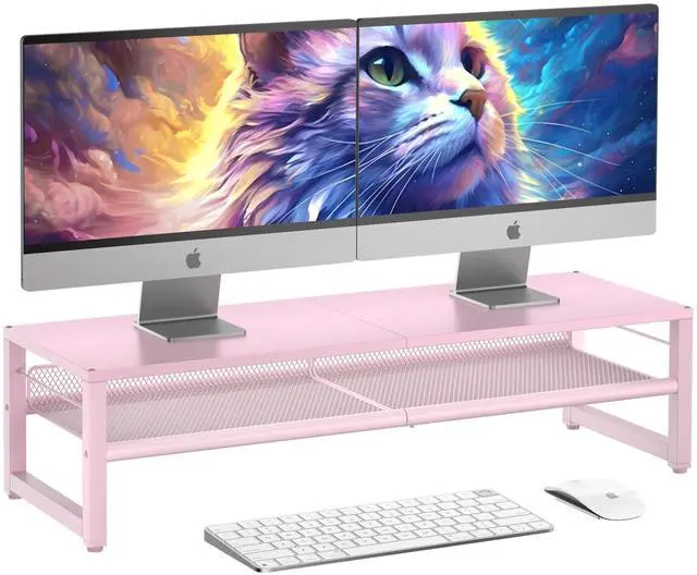 Main image of ECOLOVI Desk Organizers and Accessories, Dual Monitor Stand Riser for Desk Organizer, Computer Stand Desk Accessories Workspace Desktop Organizer for Laptop, PC, Computer, Pink