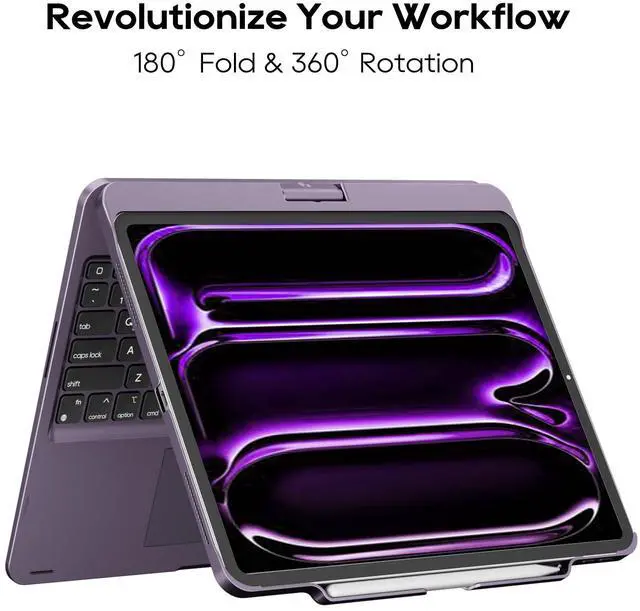 Alt view image 2 of 5 - edaiser Swivel Keyboard Case for Apple 2025 iPad Air 13-inch (M3-M2), iPad Pro 13 inch M4 2024, iPad Pro 12.9-inch (6th-3rd Gen); Rotatable Cover with Pencil Holder, Trackpad, Backlit, Purple