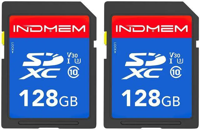 Main image of INDMEM 128GB SD Card 2Pack, C10, U3, V30, High Speed up to 90M/S, SDXC UHS-I Memory Cards, Full HD & 4K Video Compatible with Digital Camera, HD Camcorders, DSLR and PC, 128GB(2 pc)