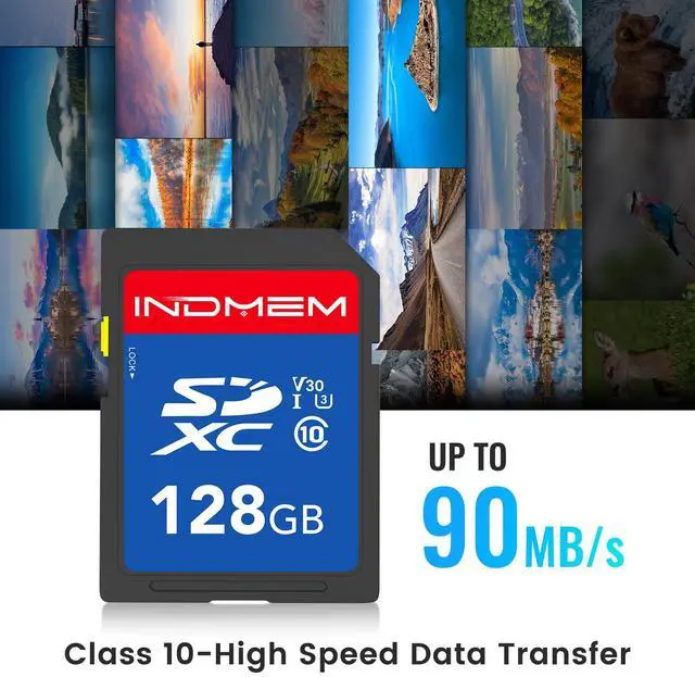 Alt view image 2 of 5 - INDMEM 128GB SD Card 2Pack, C10, U3, V30, High Speed up to 90M/S, SDXC UHS-I Memory Cards, Full HD & 4K Video Compatible with Digital Camera, HD Camcorders, DSLR and PC, 128GB(2 pc)