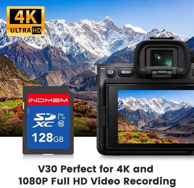 Alt view image 3 of 5 - INDMEM 128GB SD Card 2Pack, C10, U3, V30, High Speed up to 90M/S, SDXC UHS-I Memory Cards, Full HD & 4K Video Compatible with Digital Camera, HD Camcorders, DSLR and PC, 128GB(2 pc)