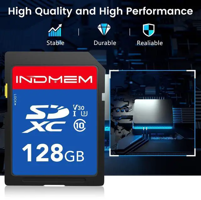 Alt view image 5 of 5 - INDMEM 128GB SD Card 2Pack, C10, U3, V30, High Speed up to 90M/S, SDXC UHS-I Memory Cards, Full HD & 4K Video Compatible with Digital Camera, HD Camcorders, DSLR and PC, 128GB(2 pc)