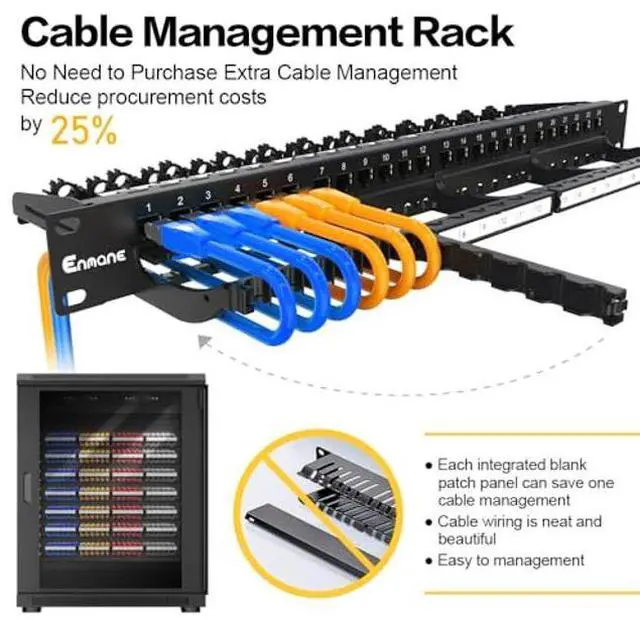 Alt view image 2 of 5 - Enmane Patch Panel 24 Port Blank Keystone Patch Panel RJ45 Patch Panel with Smart Cable Management for 19 inch Rack Mount (Shielded)