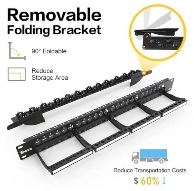 Alt view image 3 of 5 - Enmane Patch Panel 24 Port Blank Keystone Patch Panel RJ45 Patch Panel with Smart Cable Management for 19 inch Rack Mount (Shielded)