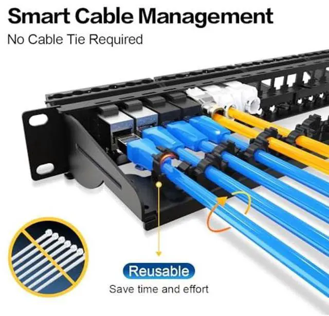 Alt view image 4 of 5 - Enmane Patch Panel 24 Port Blank Keystone Patch Panel RJ45 Patch Panel with Smart Cable Management for 19 inch Rack Mount (Shielded)