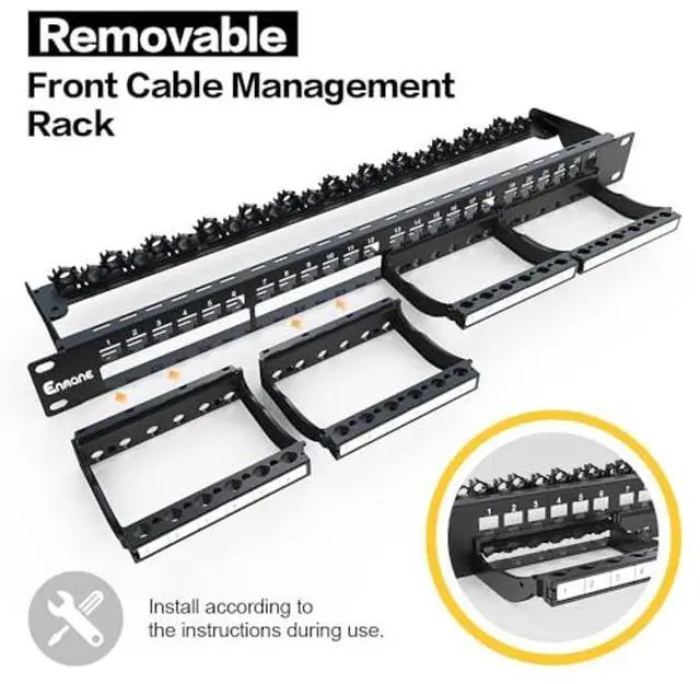 Alt view image 5 of 5 - Enmane Patch Panel 24 Port Blank Keystone Patch Panel RJ45 Patch Panel with Smart Cable Management for 19 inch Rack Mount (Shielded)