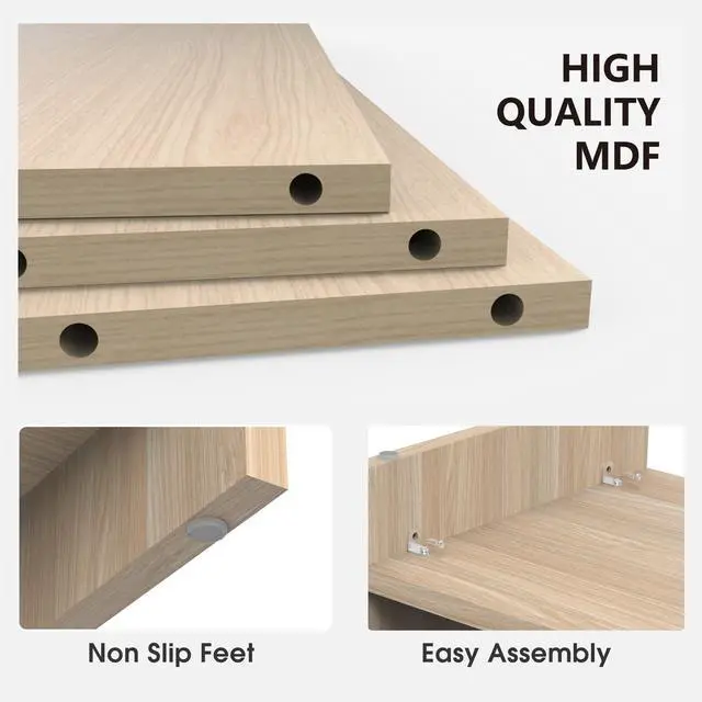 Alt view image 3 of 5 - Fenge Monitor Stand, 31.5 Inch Computer Monitor Riser for Desk, 2 Tiers Wood Desk Shelf with Storage, Desktop Organizer for PC, Laptop, Screen, Printer