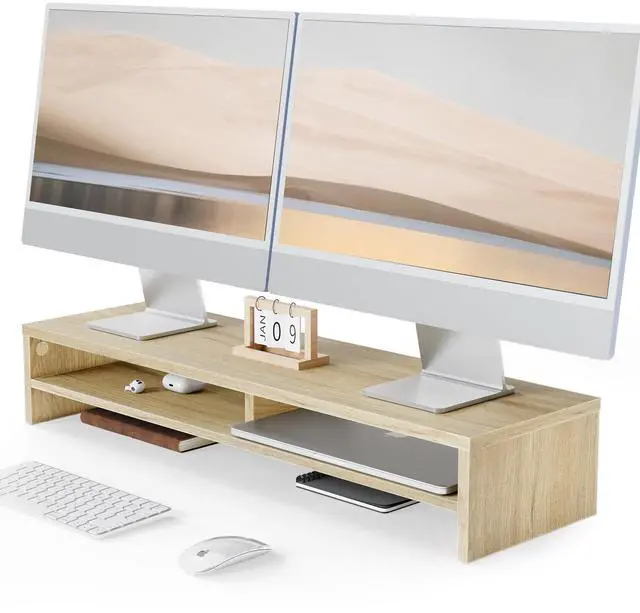 Main image of Fenge Monitor Stand, 31.5 Inch Computer Monitor Riser for Desk, 2 Tiers Wood Desk Shelf with Storage, Desktop Organizer for PC, Laptop, Screen, Printer