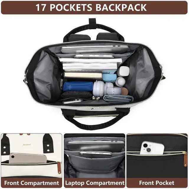 Alt view image 2 of 5 - Backpack for Women, Fits 15.6 Inch Laptop Bag Fashion Travel Work Bag, Business Computer Waterproof Backpack Purse, College Backpacks Beige Black Brown