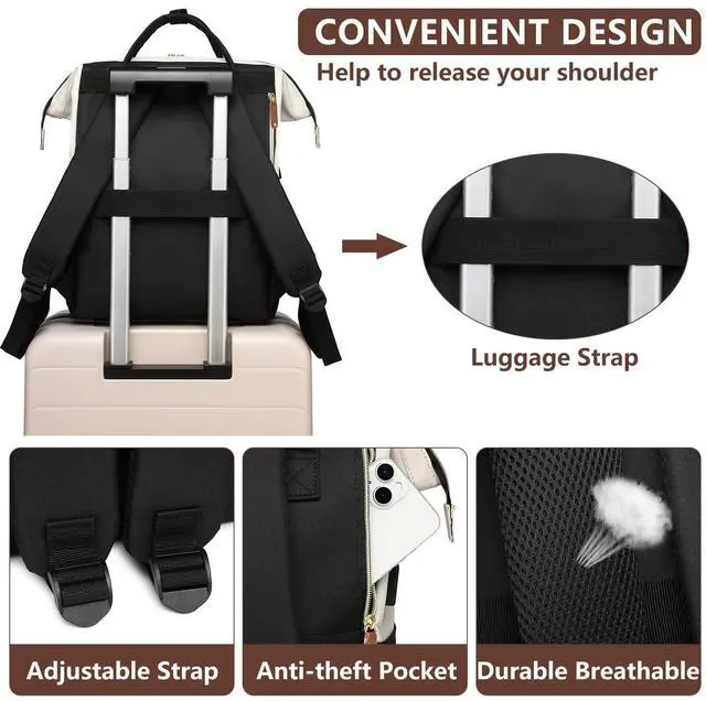 Alt view image 4 of 5 - Backpack for Women, Fits 15.6 Inch Laptop Bag Fashion Travel Work Bag, Business Computer Waterproof Backpack Purse, College Backpacks Beige Black Brown