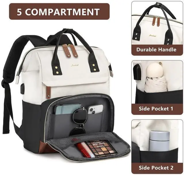Alt view image 5 of 5 - Backpack for Women, Fits 15.6 Inch Laptop Bag Fashion Travel Work Bag, Business Computer Waterproof Backpack Purse, College Backpacks Beige Black Brown