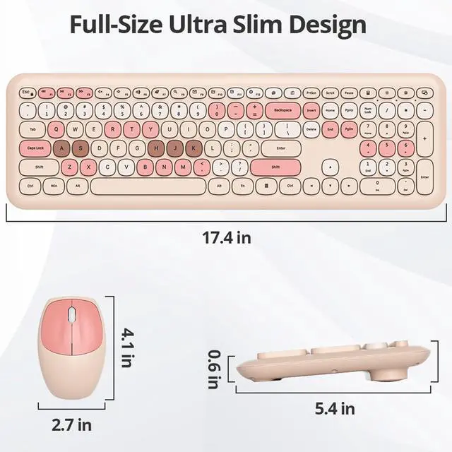 Alt view image 3 of 5 - Fogruaden Quiet Wireless Keyboard and Mouse Combo, 2.4GHz Retro Cute Typewriter Full-Size Colorful Brown Beige Keyboard, Slim Design, Low-Noise Typing for Home, Office, Windows PC, Laptop