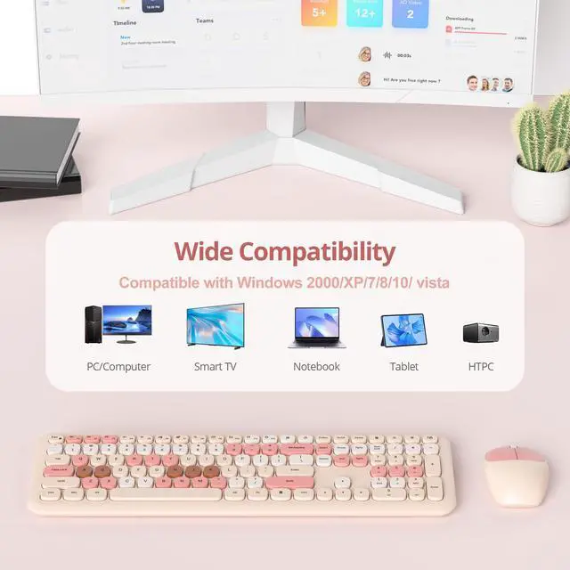 Alt view image 5 of 5 - Fogruaden Quiet Wireless Keyboard and Mouse Combo, 2.4GHz Retro Cute Typewriter Full-Size Colorful Brown Beige Keyboard, Slim Design, Low-Noise Typing for Home, Office, Windows PC, Laptop