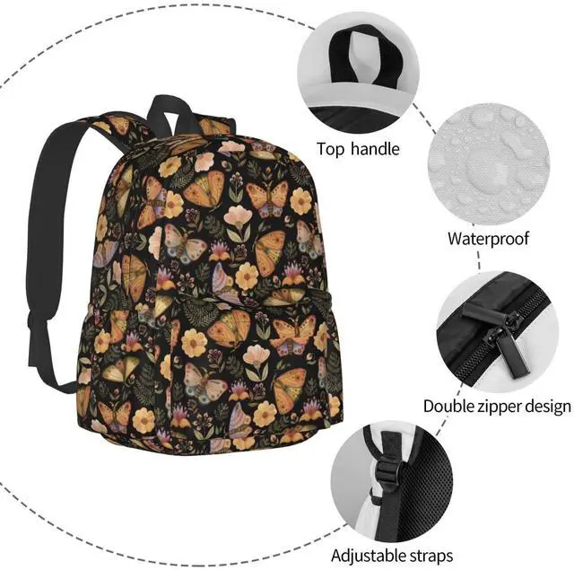 Alt view image 5 of 5 - FREEHOTU Moth Butterfly Witchy Backpack For Men Women With Adjustable Padded Shoulder Straps Daypack For College Travel