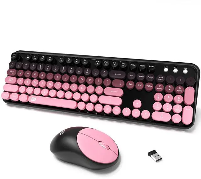 Main image of Wireless Keyboard and Mouse Combo, 2.4 GHz Wireless Full-Sized Typewriter Keyboard with Round Keycaps for Windows, Computer, Desktop, PC, Laptop (Pink)