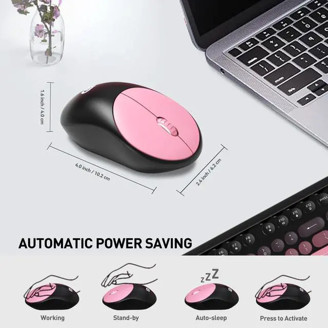 Alt view image 2 of 5 - Wireless Keyboard and Mouse Combo, 2.4 GHz Wireless Full-Sized Typewriter Keyboard with Round Keycaps for Windows, Computer, Desktop, PC, Laptop (Pink)
