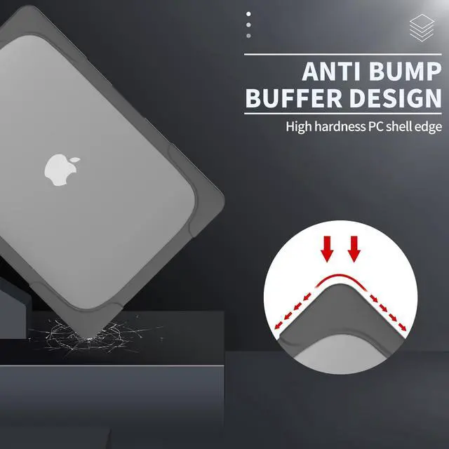Alt view image 3 of 5 - Funut for MacBook Air 13 inch Case 2018 2019 2020 Release M1 A2337/A2179/A1932, Heavy Duty Hard Shell Cover with Fold Kickstand Shockproof Function & Keyboard Cover for Air 13 inch Touch ID,Gray