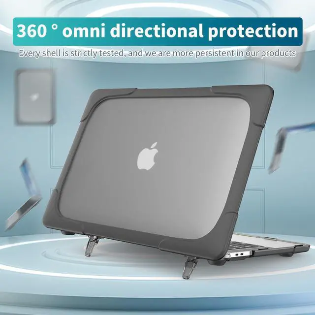 Alt view image 5 of 5 - Funut for MacBook Air 13 inch Case 2018 2019 2020 Release M1 A2337/A2179/A1932, Heavy Duty Hard Shell Cover with Fold Kickstand Shockproof Function & Keyboard Cover for Air 13 inch Touch ID,Gray