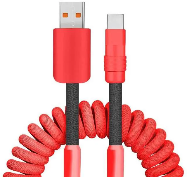 Main image of GentsStride Curly Chubby New Spring Charge Cable Spiral Braid Fast Charging Cable Phones Tablet Coiled USB C Charger Cable Cord USB-C to USB A Cable, Red+Black+Red USB-A to Type-C, 2.29FT-3.6FT