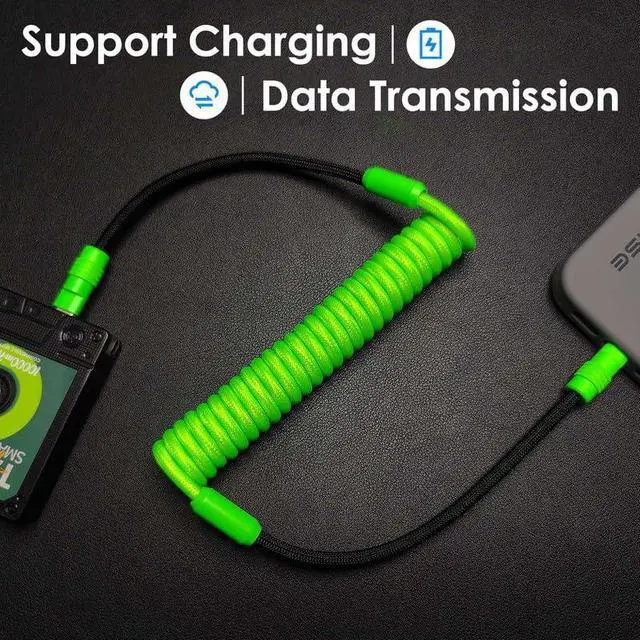 Alt view image 3 of 5 - GentsStride Curly Chubby New Spring Charge Cable Spiral Braid Fast Charging Cable Phones Tablet Coiled USB C Charger Cable Cord USB-C to USB A Cable, Red+Black+Red USB-A to Type-C, 2.29FT-3.6FT
