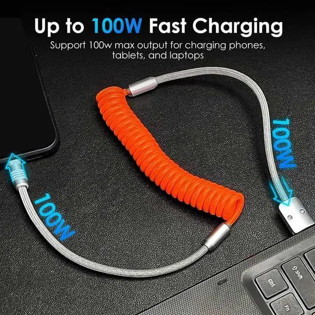 Alt view image 4 of 5 - GentsStride Curly Chubby New Spring Charge Cable Spiral Braid Fast Charging Cable Phones Tablet Coiled USB C Charger Cable Cord USB-C to USB A Cable, Red+Black+Red USB-A to Type-C, 2.29FT-3.6FT