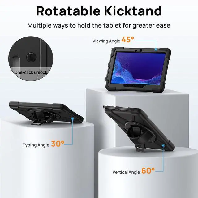 Alt view image 4 of 5 - Gerutek Case for Samsung Galaxy Tab Active4 Pro 2022/Tab Active Pro 2019 10.1", Heavy Duty Shockproof Drop Protection Case with Screen Protector Pencil Holder 360deg Rotating Stand Handle Strap, Black