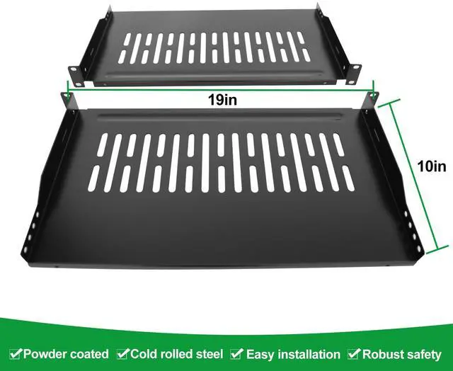 Alt view image 2 of 5 - 2 Pack 1U 10" Server Rack Tray Shelf - Universal Vented Rack Mount Cantilever Tray for 19" Network Equipment Rack & Cabinet - Heavy Duty Steel Weight Capacity 55lb Black (1U10, 10INCH)