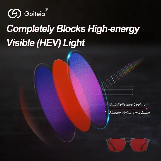 Alt view image 5 of 5 - Goiteia Red Blue Light Glasses for Sleep-Blocking Blue & Green Light, Red Tinted Glasses for Relieve Eye Strain & Improve Sleep,Spring Hinges for Superior Comfort