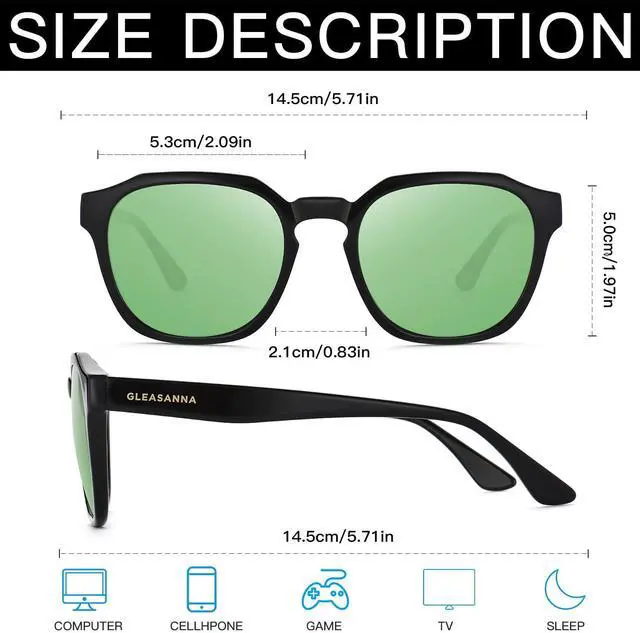 Alt view image 3 of 5 - GLEASANNA Sleep Glasses for 99.9% Blue Light Glasses Dual AR Coatings Green Lens for Computer Gaming Reduce Eyestrain