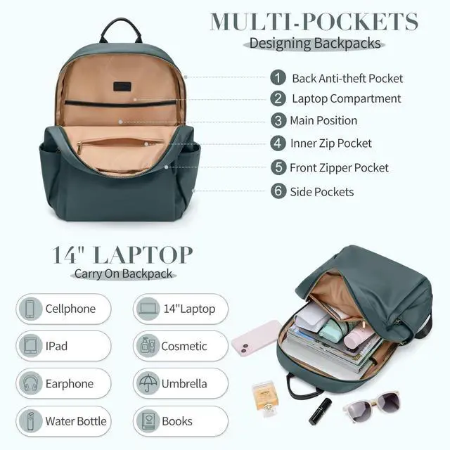 Alt view image 4 of 5 - GOLF SUPAGS Stylish Laptop Backpack for Women Computer Bag Fits 14 Inch Notebook Travel College Work Backpacks Purse (Atrovirens)