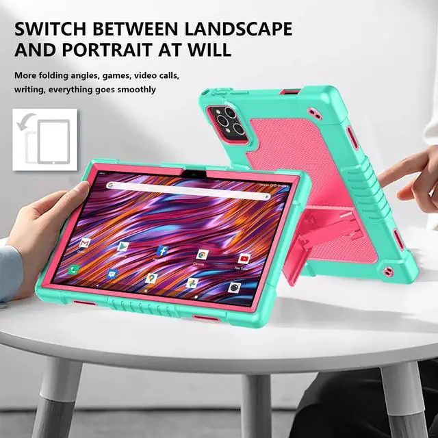 Alt view image 2 of 5 - Hoibon for KADYBE D115 Case,for MEIZE D115 Tablet Case,Shockproof Kids Case with 2 Pcs Screen Protector Shoulder Strap for MEIZE D115/KADYBE D115/DOMATON D105/kimlok/Qukenk 10.1 inch (Green/Pink)