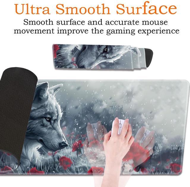 Alt view image 3 of 5 - Large Gaming Mouse Pad, Keyboard Wrist Rest Pad + Mouse Wrist Pad + Coaster 4 in 1 Set, Extended Waterproof Non-Slip Desk Mat, Suitable for Office Home Learning Games, Wolf and Rose