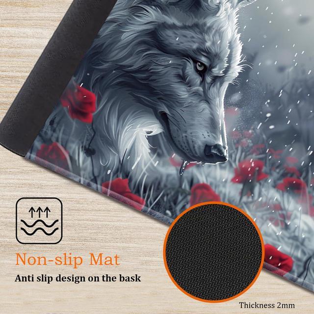 Alt view image 5 of 5 - Large Gaming Mouse Pad, Keyboard Wrist Rest Pad + Mouse Wrist Pad + Coaster 4 in 1 Set, Extended Waterproof Non-Slip Desk Mat, Suitable for Office Home Learning Games, Wolf and Rose